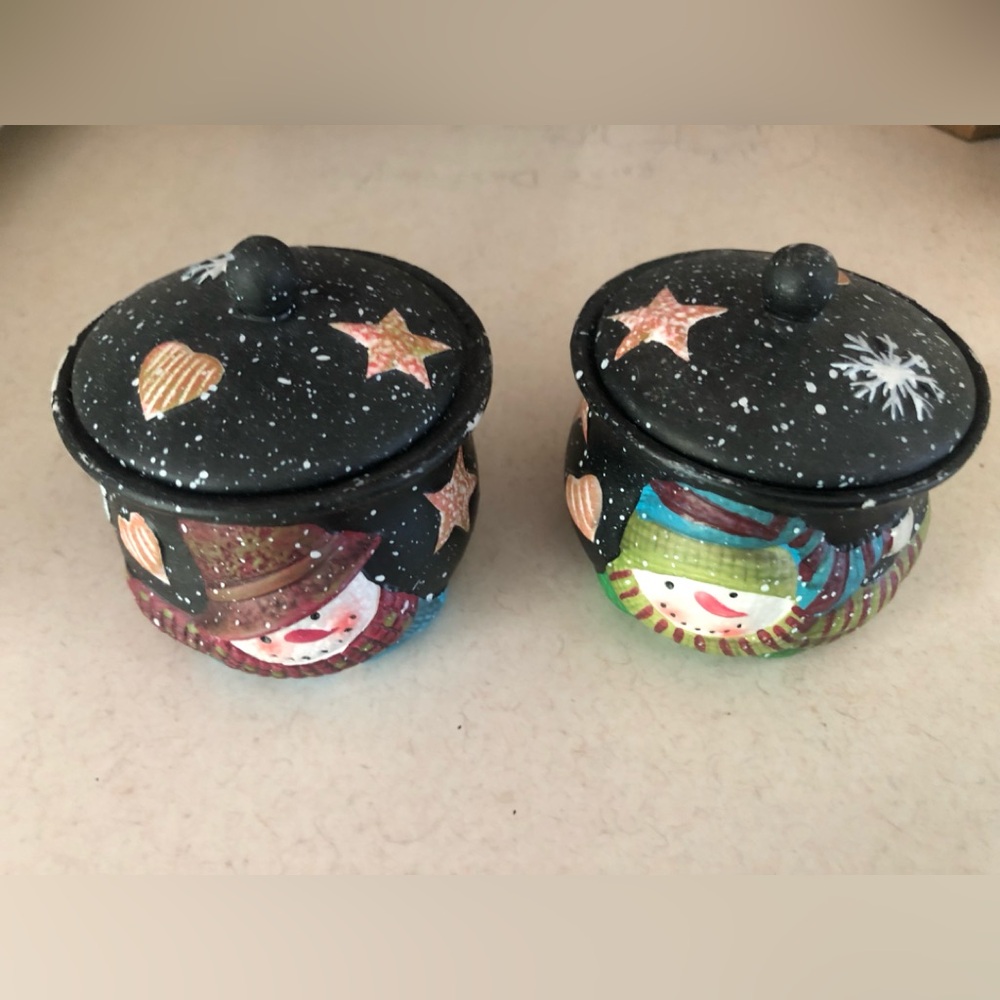 Set of 2 Ceramic Trinket Jars - Snowmen